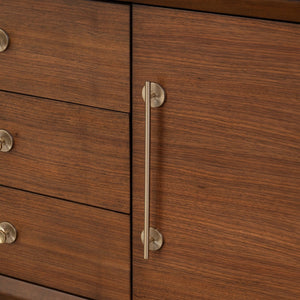 English Elm 1pc Mid-century Walnut Veneer Dining Server with Gold Legs and Bar Pull Hardware B2741P446683