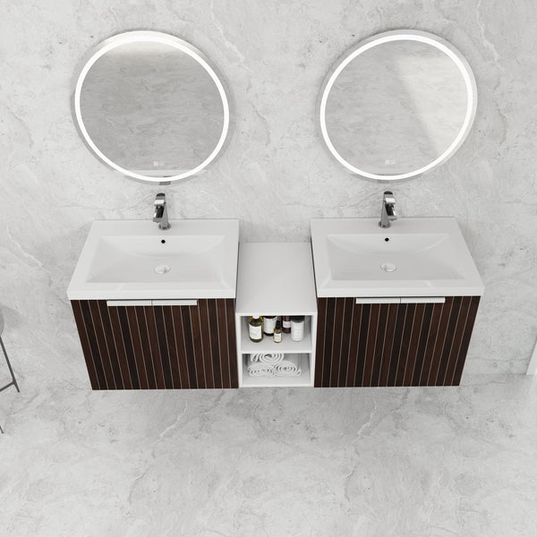 English Elm 60 Inch Soft Close Doors Bathroom Vanity Set With Stylish Resin Sink & Ample Storage Solutions W999S00260