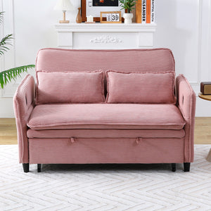 English Elm 65.74-inch convertible letter sofa bed with adjustable armrests, pull-out extension, cup holders, durable frame and plush sponge cushions Pink W3371P311783