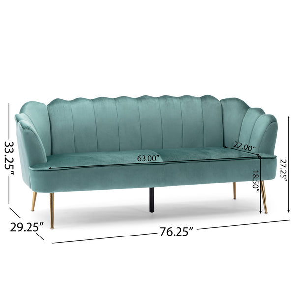 English Elm Christopher Knight Home® - 3 Seater Sofa In Luxurious Turquoise Velvet - Modern Glam Design With Gold Legs For Chic Living Spaces 70395.00ATURQ_70395.00BTURQ