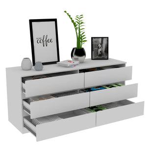 English Elm Seul Six Drawer Double Dresser Superior Top — 60.4" Wide Spacious Surface, Smooth All-Metal Rails, Sleek Design White 36 L x 24 W x 6 H B128S00116