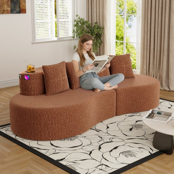 English Elm Modern Half Moon Chenille Sectional Three Seat Curved Sofa for Living Room or Apartment Orange W395P435343