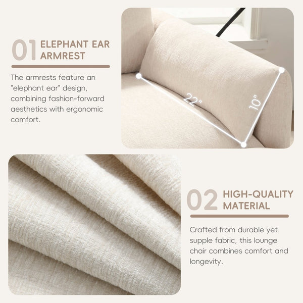 English Elm 37" Oversized Chenille Armchair with Ottoman Usb Charging Pocket Spring Living Room Beige N723P387145A