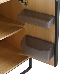 English Elm 60" Modern Freestanding Bathroom Vanity with 4 Soft-Close Doors, 3 Open Shelves, Towel Hanger, 8 Boxes W999P376886