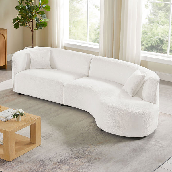 English Elm Luxury Modern Curved Boucle Sofa with Chaise Right-Facing 2-Piece Sectional White, No Assembly, Plush Comfort W876S00299