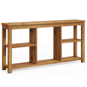 English Elm Sleek Wood Grain Console Table Geometric Base Slim Entryway Sofa Foyer Accent T3971P464171