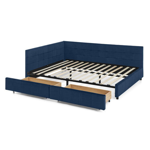 English Elm Queen Size Stylish Tufted Storage Bed Frame In Dark Blue Velvet - Multifunctional Sofa & Bed Combo W487S00279-GIGA