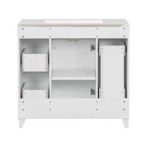 English Elm 36" 36-inch Transitional Bathroom Vanity with Ceramic Basin, Solid Wood Frame, Soft-Close Storage Elegance White N729P255663K