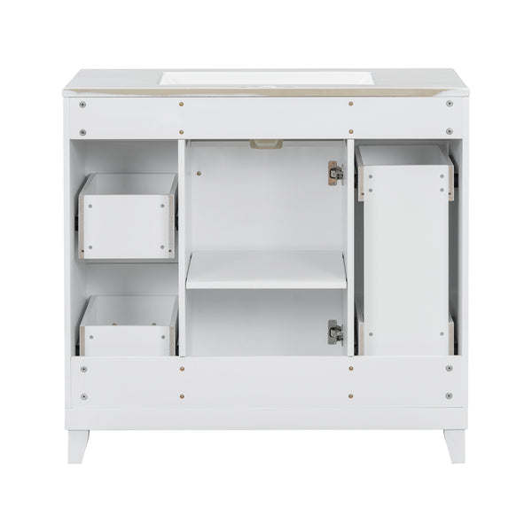 English Elm 36" 36-inch Transitional Bathroom Vanity with Ceramic Basin, Solid Wood Frame, Soft-Close Storage Elegance White N729P255663K