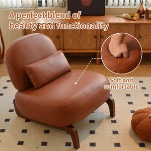 English Elm Cute Faux Leather Armless Accent Chair Solid Wood Legs Cushioned Seat Modern Brown W2105P440978