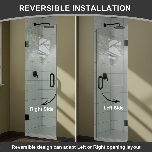 English Elm 28" Frameless Pivot Shower Door Tempered Glass Matte Black Hinged Spa Bath W637P348845