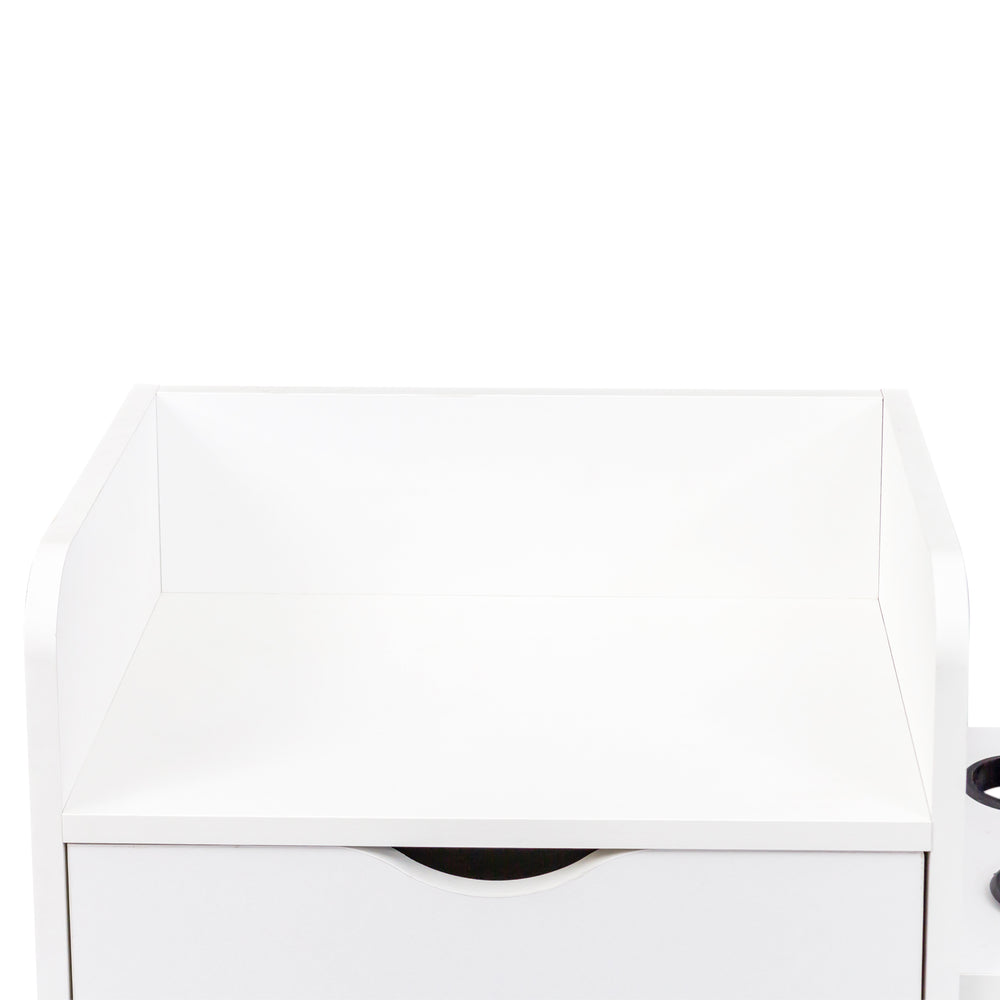 English Elm 4 Salon Storage Cabinet with 4 Drawers, 2 Hair Dryer Holders, Raised Legs — Compact Styling Station Organizer for Salon & Home W331P248070