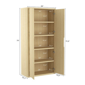 English Elm Rivington 38" Natural Oak Bookcase Cabinet - Modern Storage Solution With Adjustable Shelves & Style B365S00014-GIGA