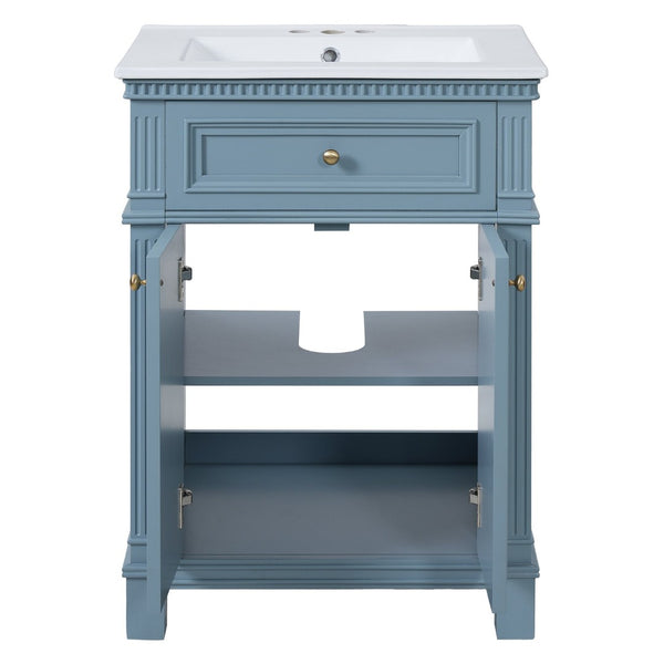 English Elm 24'' Carved Farmhouse Bathroom Vanity with Ceramic Sink Soft Close Storage Cabinet Indigo Blue N710P446530M
