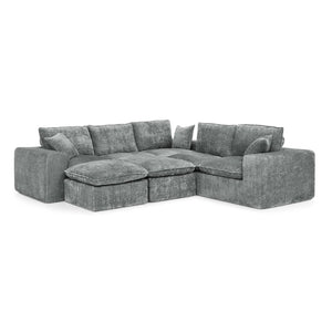 English Elm 107'' Boucle Modular Sectional with Reversible Chaise and Two Ottomans for Living Room Grey W1413S00163