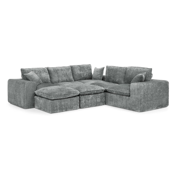 English Elm 107'' Boucle Modular Sectional with Reversible Chaise and Two Ottomans for Living Room Grey W1413S00163