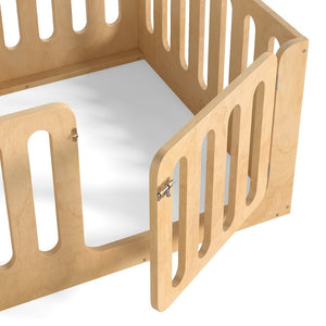 English Elm Twin Solid Pine Montessori Floor Bed with House Frame Door and Safety Fence Natural W5305P420633