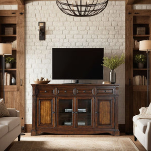 English Elm Parliament Traditional Hardwood Media Console with Bronze Hardware and Glass Doors B108P468547