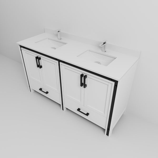English Elm White Double Bath Vanity With Cultured Marble Top, Chrome Faucet & Ample Storage For Your Bathroom B2731P260619-GIGA