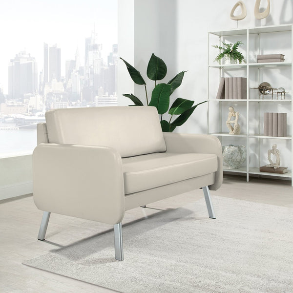 OSP Home Furnishings Lounge Faux Leather Loveseat with Chrome Legs for Modern Lobbies and Reception Areas SL5602-PD28