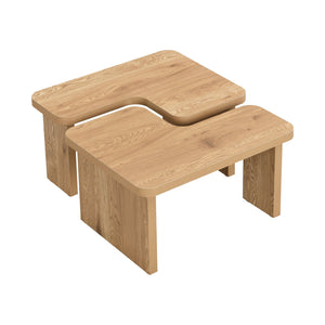 English Elm 47.24*23.62 Stylish Rectangle Wood Detachable Coffee Table with L‑Shape Farmhouse Design, Sturdy MDF and Rounded Corners Oak W2317P233130