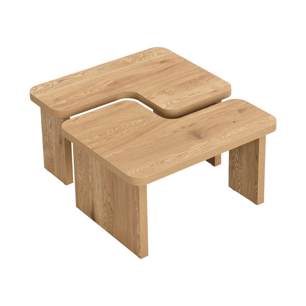 English Elm 47.24*23.62 Stylish Rectangle Wood Detachable Coffee Table with L‑Shape Farmhouse Design, Sturdy MDF and Rounded Corners Oak W2317P233130