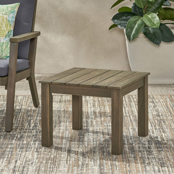 English Elm Christopher Knight Home® - TEMECULA Side Table Crafted from Durable Acacia Wood with Classic Slat Top, Stylish Outdoor Accent Piece Grey 66469.00GRY