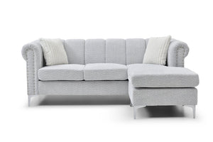 English Elm Sammy Chenille Chaise Sofa with Chrome Nailheads Mid-century Plush Seating for Living Room B078S00658