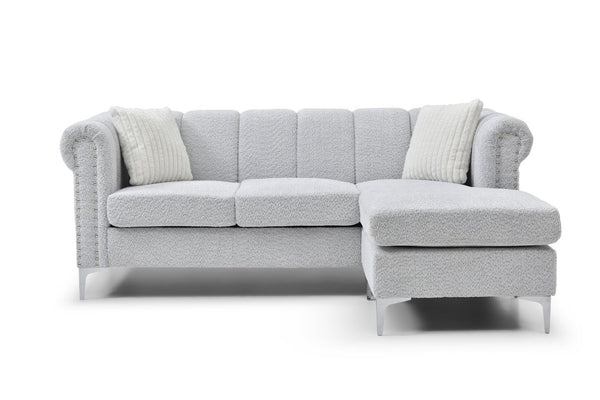 English Elm Sammy Chenille Chaise Sofa with Chrome Nailheads Mid-century Plush Seating for Living Room B078S00658