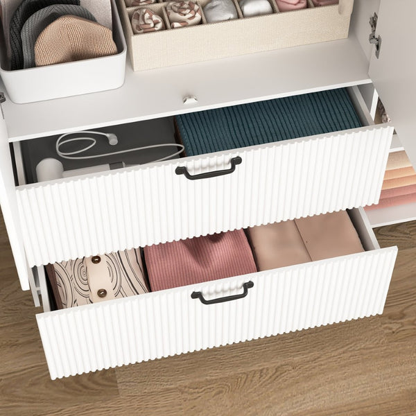 English Elm 8 Drawer Tall Chest Slim Particleboard Build Smooth Gliding Storage for Bedroom Closet White W409S00009