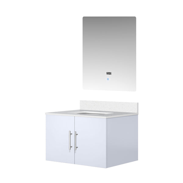 English Elm Glossy White 30 in Vanity with Cultured Marble Top, Soft-Close Drawer, Scratch-Resist Surface, 30in LED Mirror B2731S00754