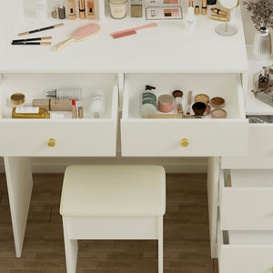 English Elm Fashion Vanity Desk With Adjustable Led Mirror, Cushioned Chair & Ample Storage For Effortless Beauty W2699P214617