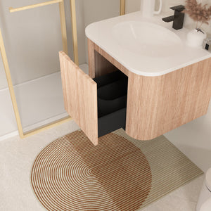 English Elm Arcora 24 Inch Curved Wall-Mount Bathroom Vanity with Integrated Cultured Marble Sink, Soft-Close Drawer, Natural Wood Texture W3235P336171