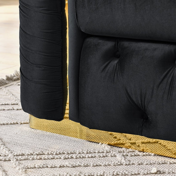 English Elm 2pcs Italian Velvet Chesterfield Sofa Set Tufted Three Seater with Gold Steel Legs W1191S00042