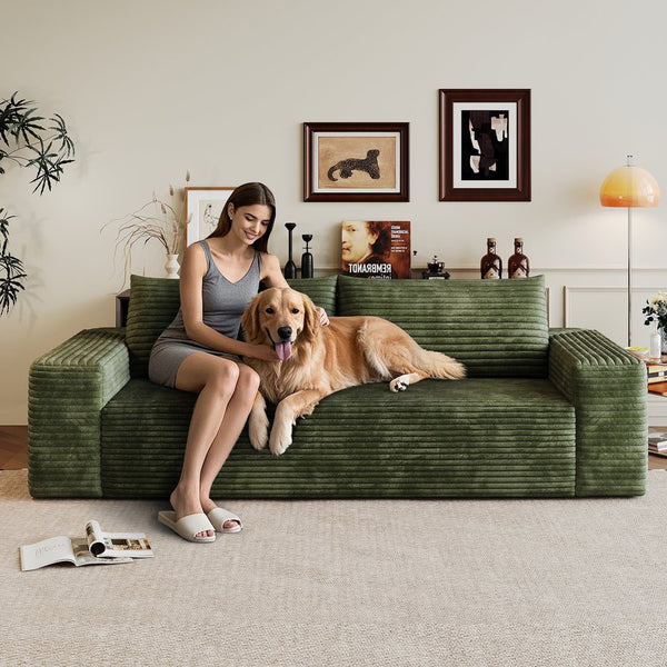 English Elm 71" Corduroy Deep Seat Loveseat Sofa Green — Plush Ergonomic Cushion, 600lb Capacity, No Assembly, Compact Cozy Seating W2824P362312