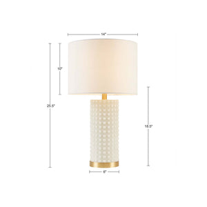 JLA Home INK+IVY - Textured White Glass Dot Lamp with Polished Gold Base, Compact 21" Table Lamp for Nightstand Décor II153-0146