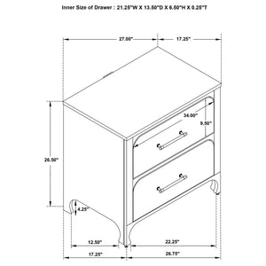 English Elm Helena Pearl White 2-Drawer Nightstand with Soft Curves, Spacious Storage, Modern Chic Bedroom Accent B062P299878
