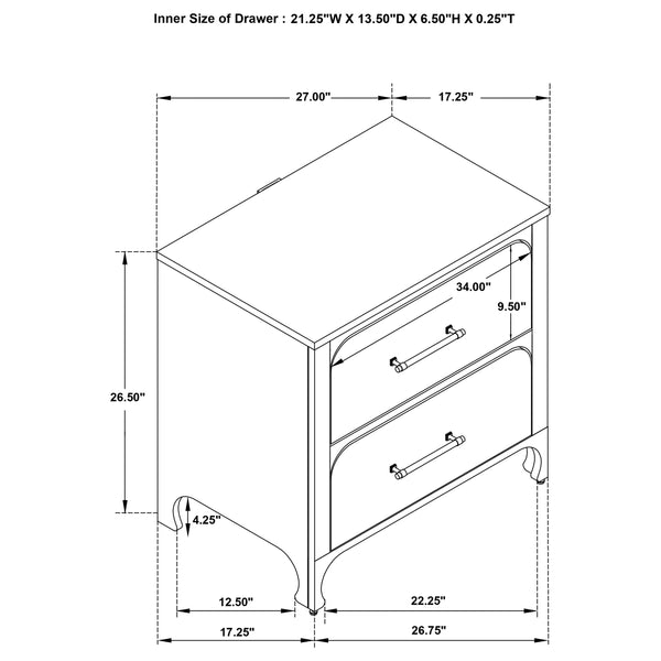 English Elm Helena Pearl White 2-Drawer Nightstand with Soft Curves, Spacious Storage, Modern Chic Bedroom Accent B062P299878