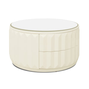 English Elm Jennifer Taylor Home - Facino Round 35.5" Storage Coffee Table with Mirrored Top, White Lacquer Birchwood, 2 Drawers B2719P238494