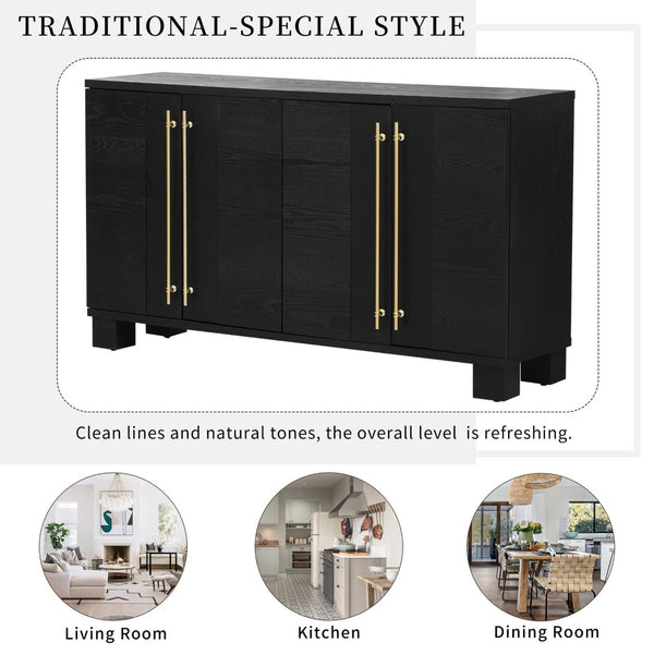 English Elm Trexm Ash Veneer Buffet with Gold Handles Matte Black Lacquer Dining Storage N715P232696B