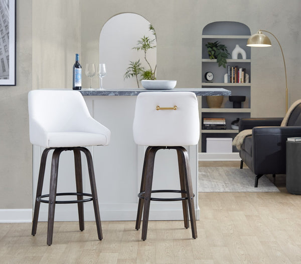 English Elm 30" Swivel Barstools Walnut Bentwood Gold Accents Faux Leather Kitchen Island Set B202S01919
