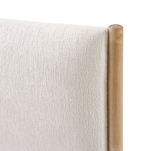 English Elm Christopher Knight Home® - King Natural Wood Bed Frame with White Upholstered Headboard, Modern Minimalist, Solid Slat Support 800lb Capacity N758K670203N