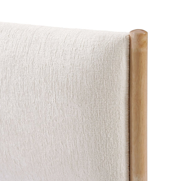 English Elm Christopher Knight Home® - King Natural Wood Bed Frame with White Upholstered Headboard, Modern Minimalist, Solid Slat Support 800lb Capacity N758K670203N