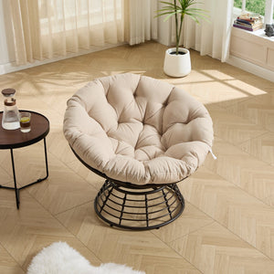 English Elm Comfortable Woven Pe Rattan Papasan Swivel Chair with Plush Cushion for Any Room W640P443549