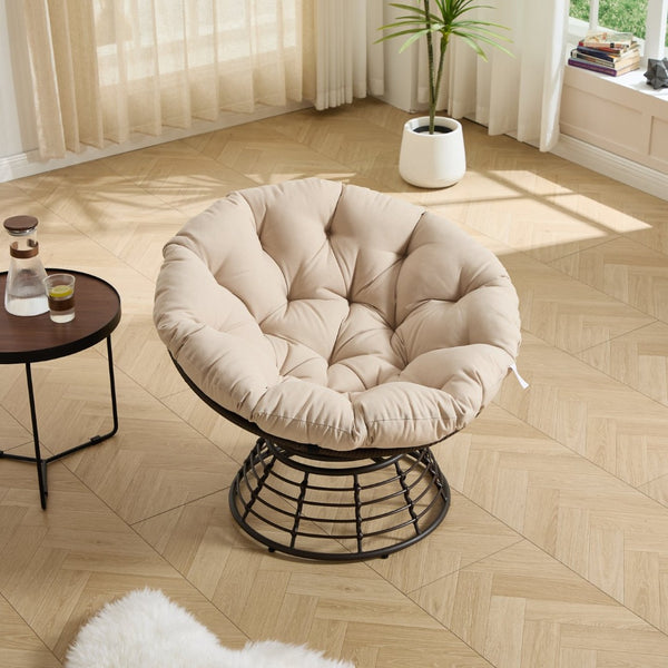 English Elm Comfortable Woven Pe Rattan Papasan Swivel Chair with Plush Cushion for Any Room W640P443549