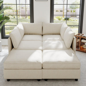 English Elm Modular Sectional Sofa with Under Seat Storage Converts to Sleeper for Living Room Beige W680S00136