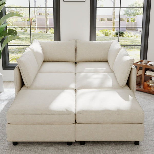 English Elm Modular Sectional Sofa with Under Seat Storage Converts to Sleeper for Living Room Beige W680S00136