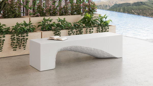 Sunpan Soma Bench - Modern Concrete Seating with Unique Texture for Indoor and Covered Outdoor Spaces White