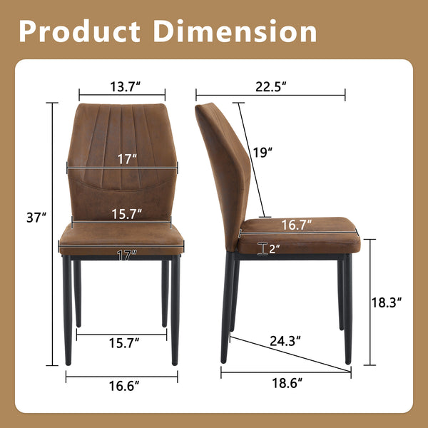 English Elm Set of 4 Brown Shell-Pattern Dining Chairs with Ergonomic Tech Fabric, Sturdy Metal Legs, 37" Brown+Black W1151P359591