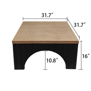 English Elm Rustic Square Coffee Table with Natural Wood Grain Top & Bold Black Base, Arched Cutouts, Sturdy Elegance W2729P199000
